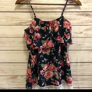 **LIKE NEW** Floral & Lace Cold Shoulder Top